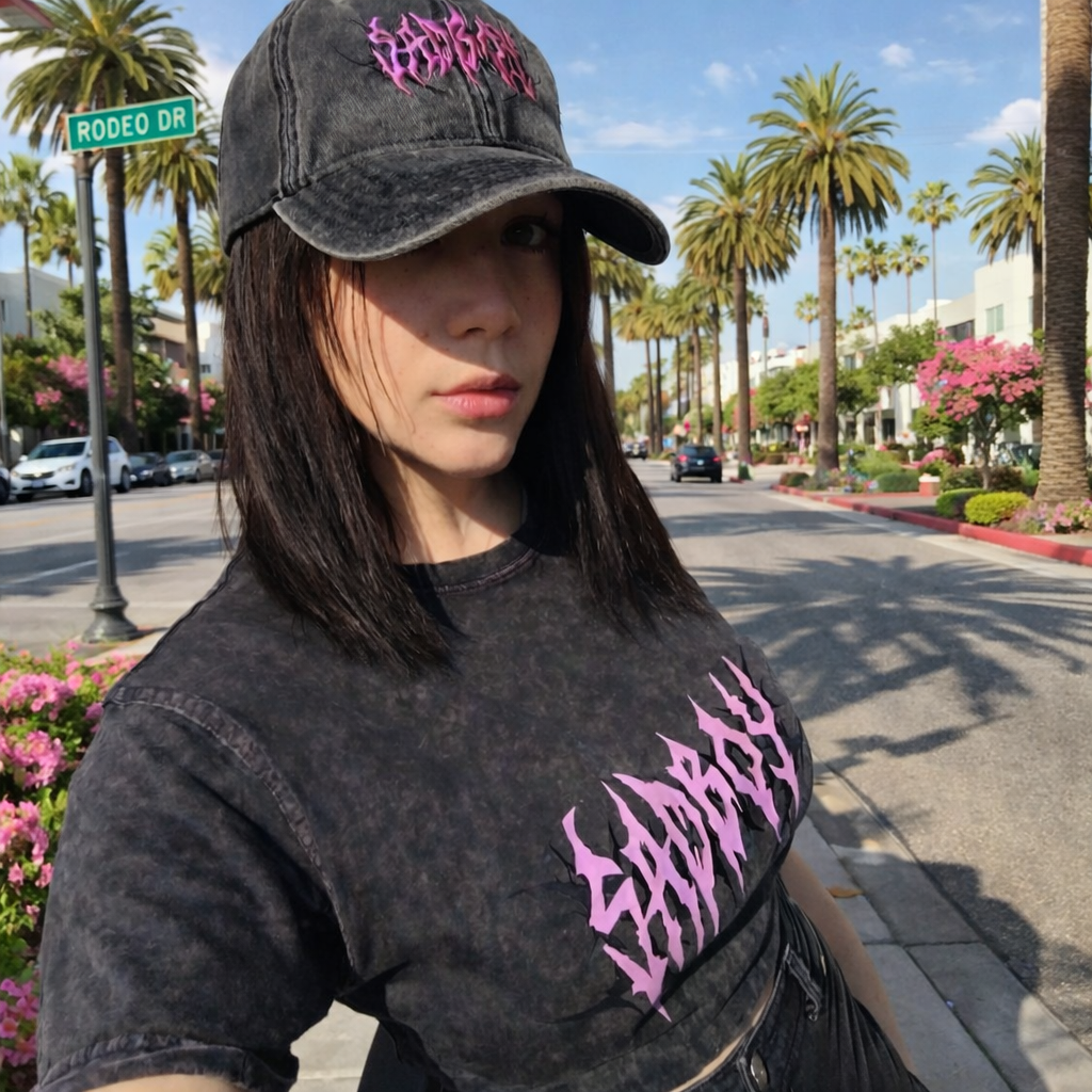 femme de dos portant le tshirt oversize Yotcore, logo jaune orangé et blanc, MCN, 666, YOTCORE. logos sur les manches