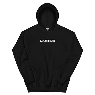 Sweat à capuche noir unisexe avec logo CHATNOIR blanc, poche kangourou, style streetwear.
